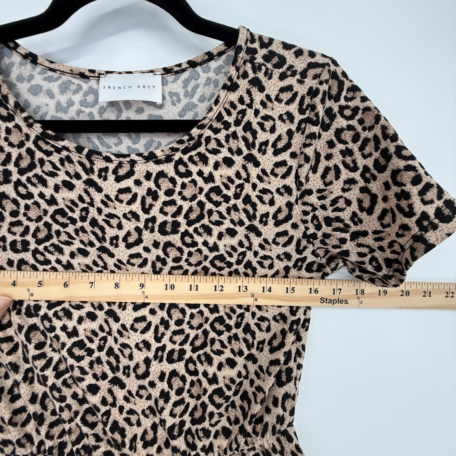 French Grey Dress Womens Medium Leopard Cheetah Print Classic Elegant Career Job