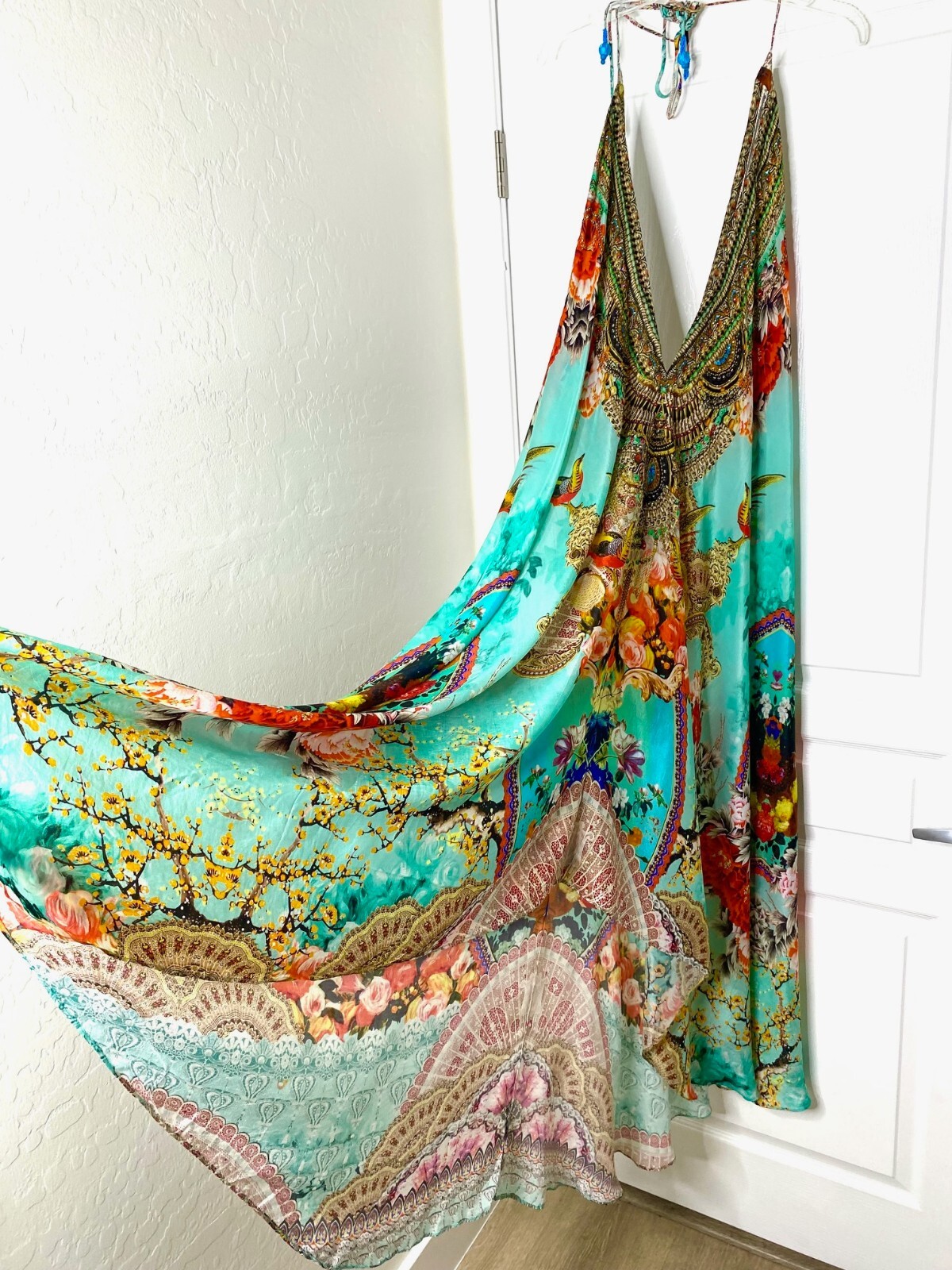 SHAHIDA PARIDES Rhinestone 3-Way Convertible Silk Maxi Hi-Lo Dress O/S S M L XL