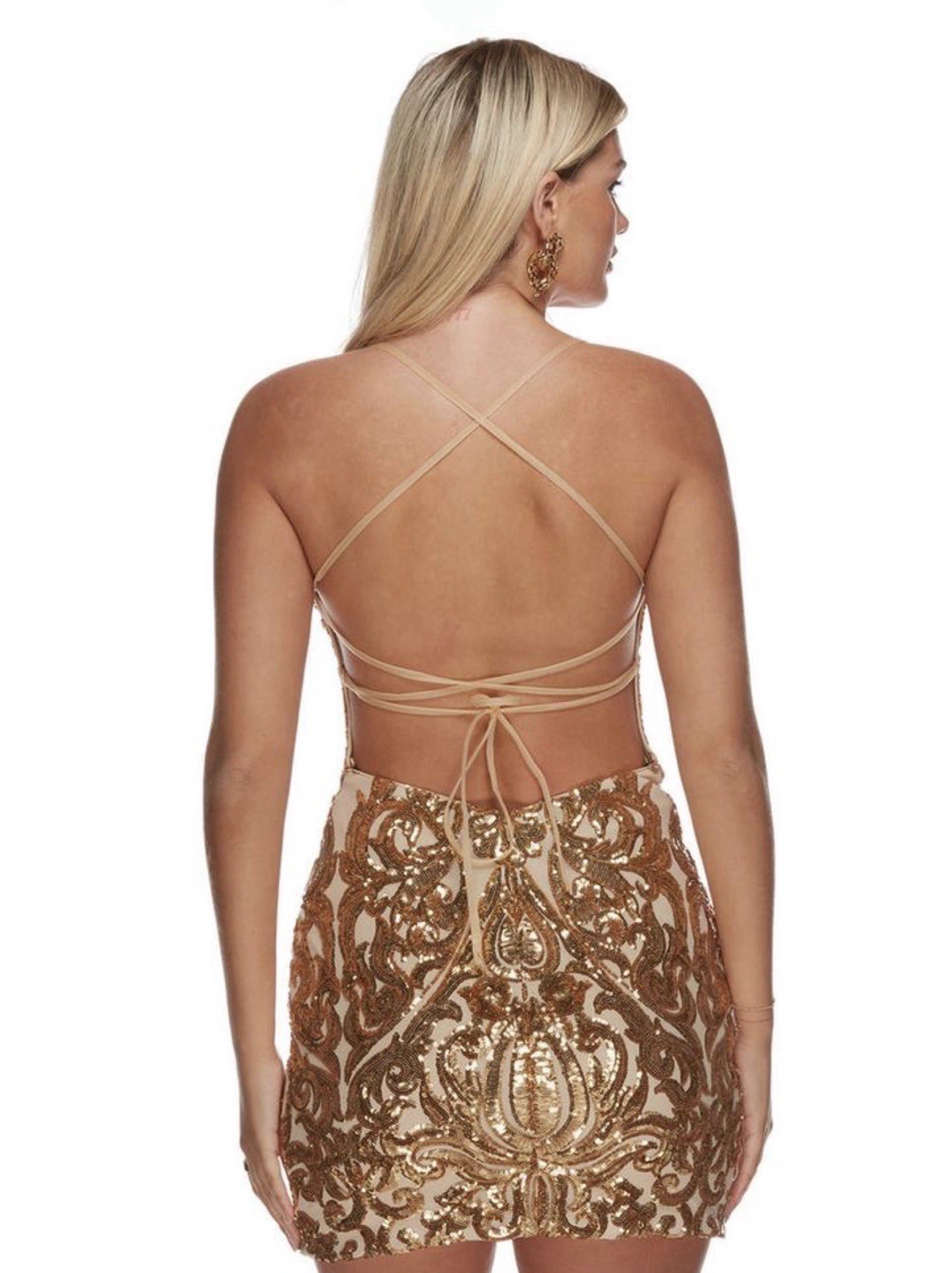 4622 alyce paris square neck sequin hoco dress size 2 (petite) lace up back