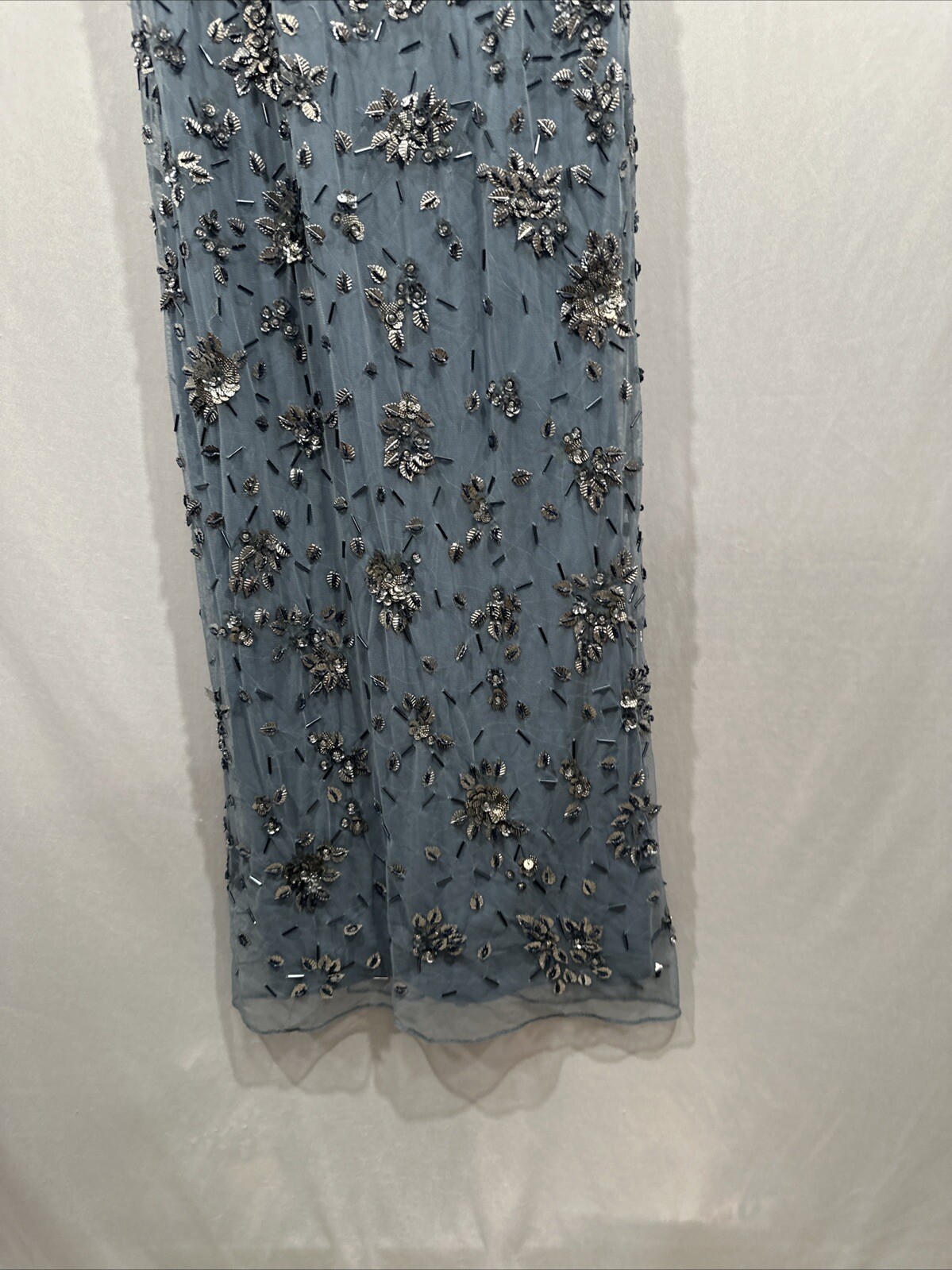 NWT Mac Duggal [ 2 ] 5477 Floral Embellished Scoop Neck Gown in Slate Grey #J744