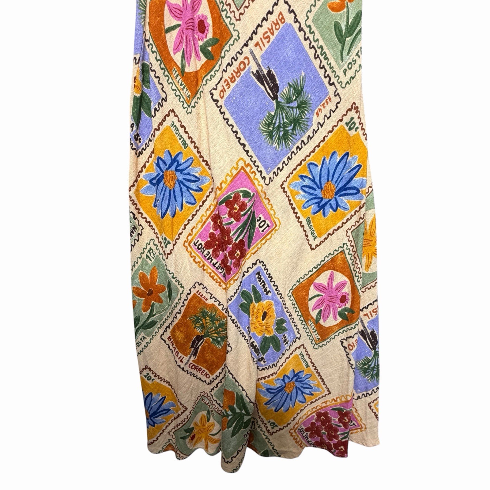 NWT Small Paper Heart Anthropologie Linen Blend Floral Post Card Maxi Dress S