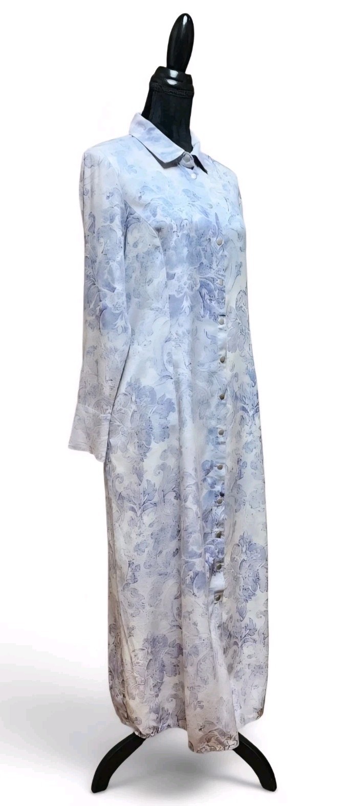 Soft Surroundings Damask Floral Long-Sleeve Maxi Dress Snap Button-Up Medium M