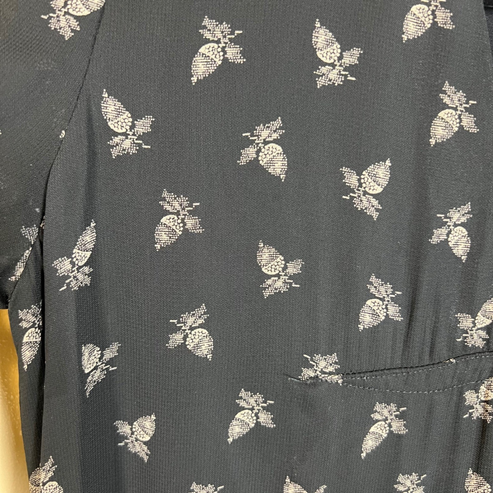 Max Studio Leon Max Black Acorn Print V-Neck Midi Dress Vintage 90s Style Small