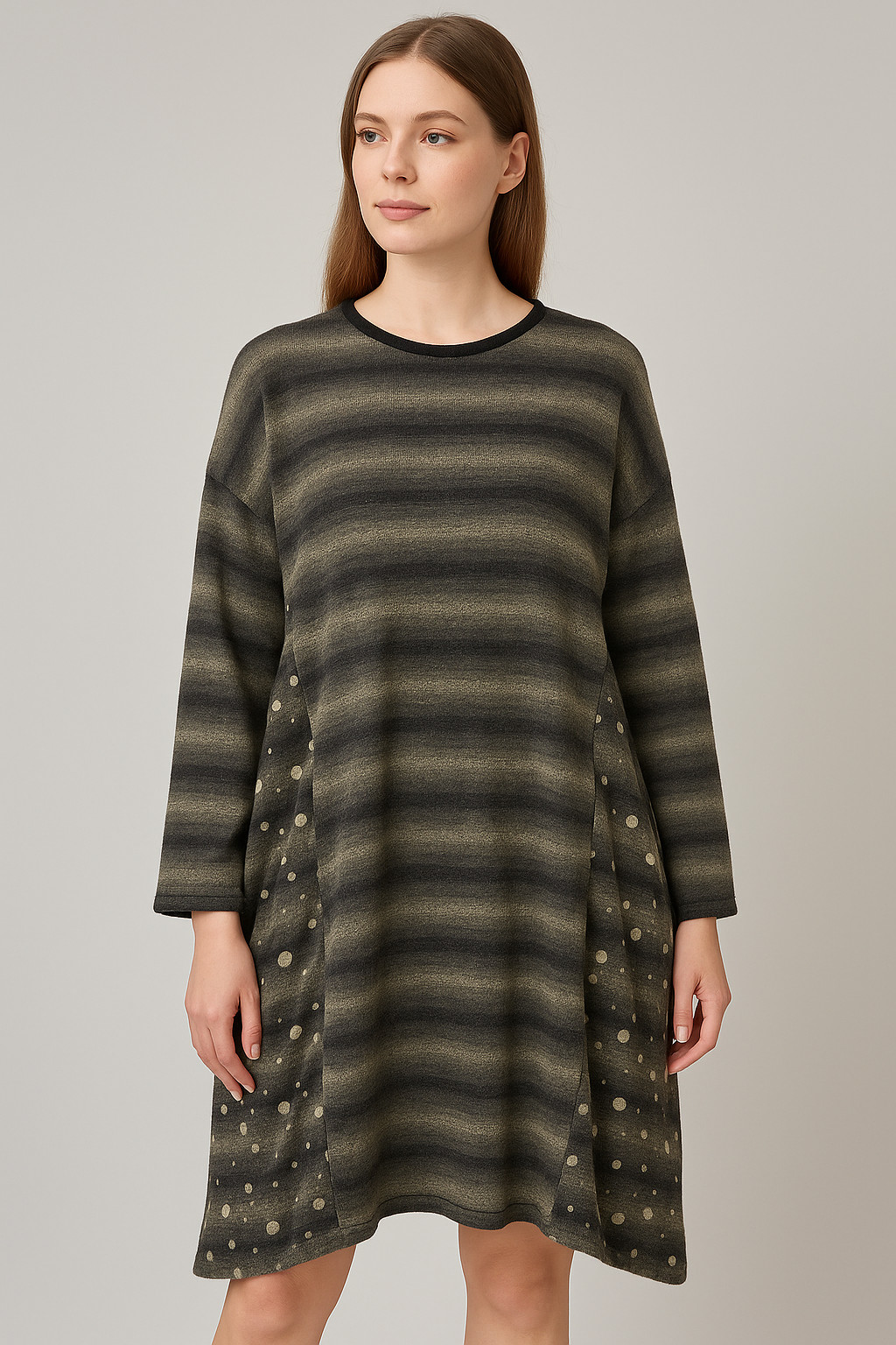 Gershon Bram Sweater Dress Womens Small Gray Striped Lagenlook Artsy Oversized