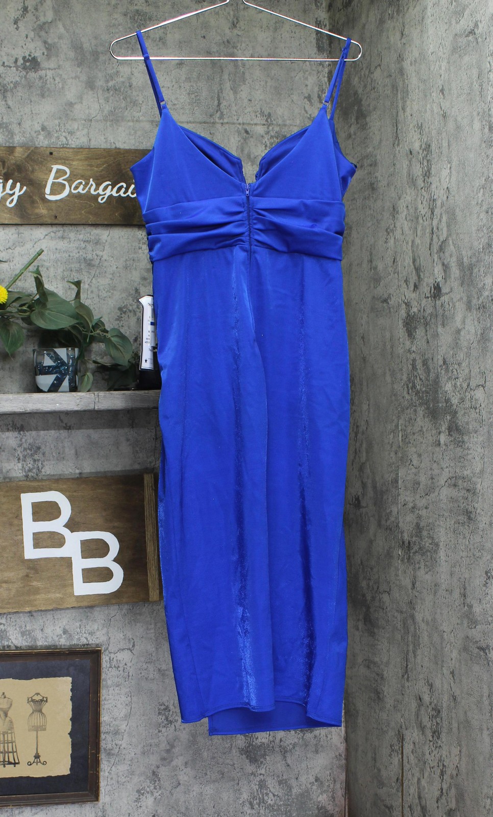 B. Darlin Notched Neck Side Slit Knit Bodycon Midi Dress Royal Slim Blue XL