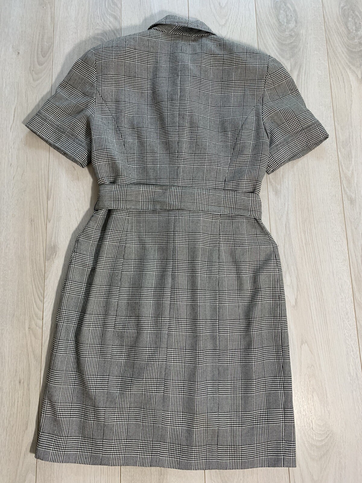 Spenser Jeremy Gray Houndstooth Vintage Waist Tie Belt Trench Wrap Dress Sz 6