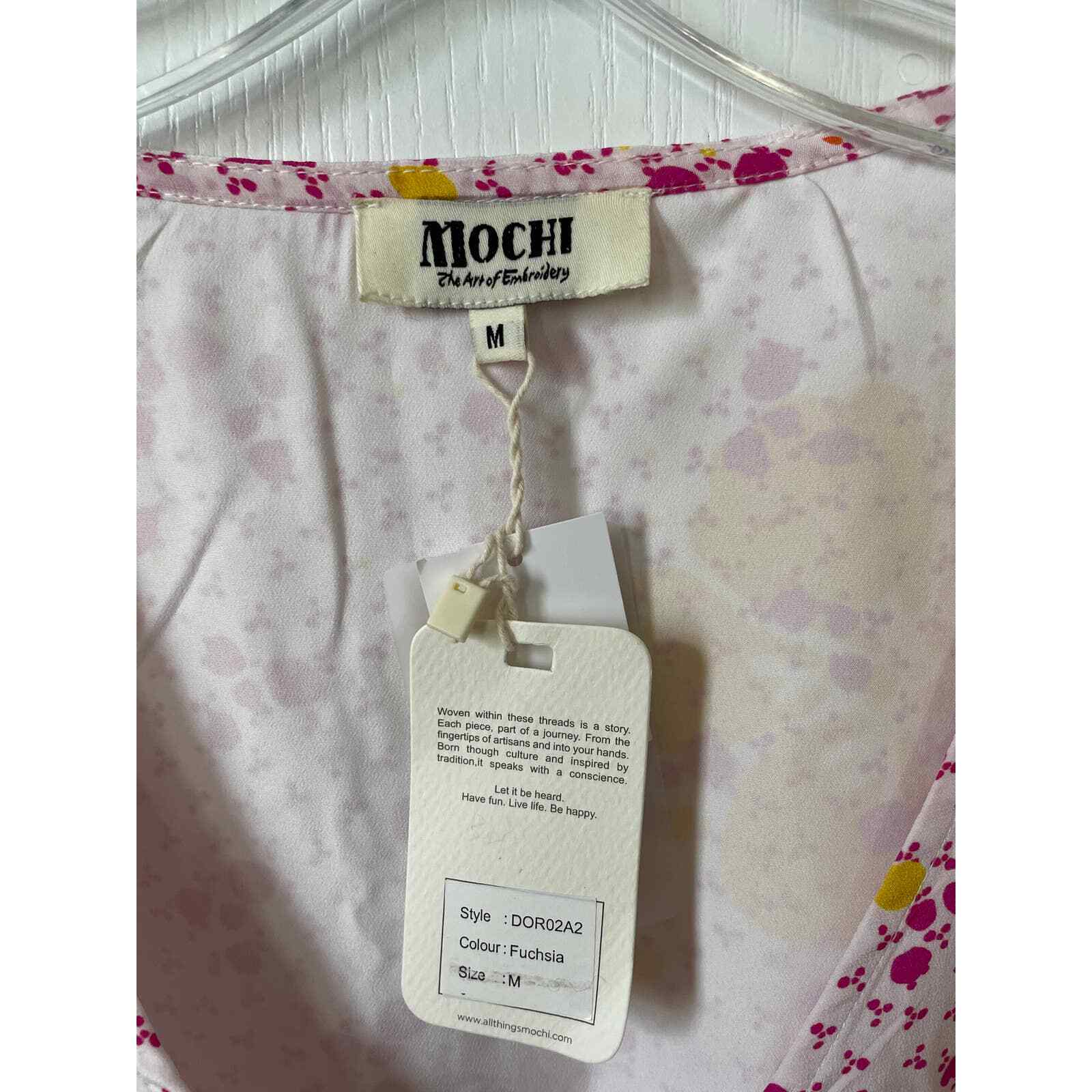 All Things Mochi Dory Mini Wrap Dress Pink Fuchsia Dot Floral Silk Medium