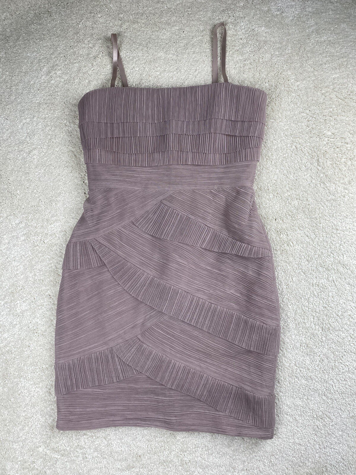 BCBGMAXAZRIA Dress Womens 10 Formal PLEATED RUFFLE TIERED STRAPLESS Bodycon