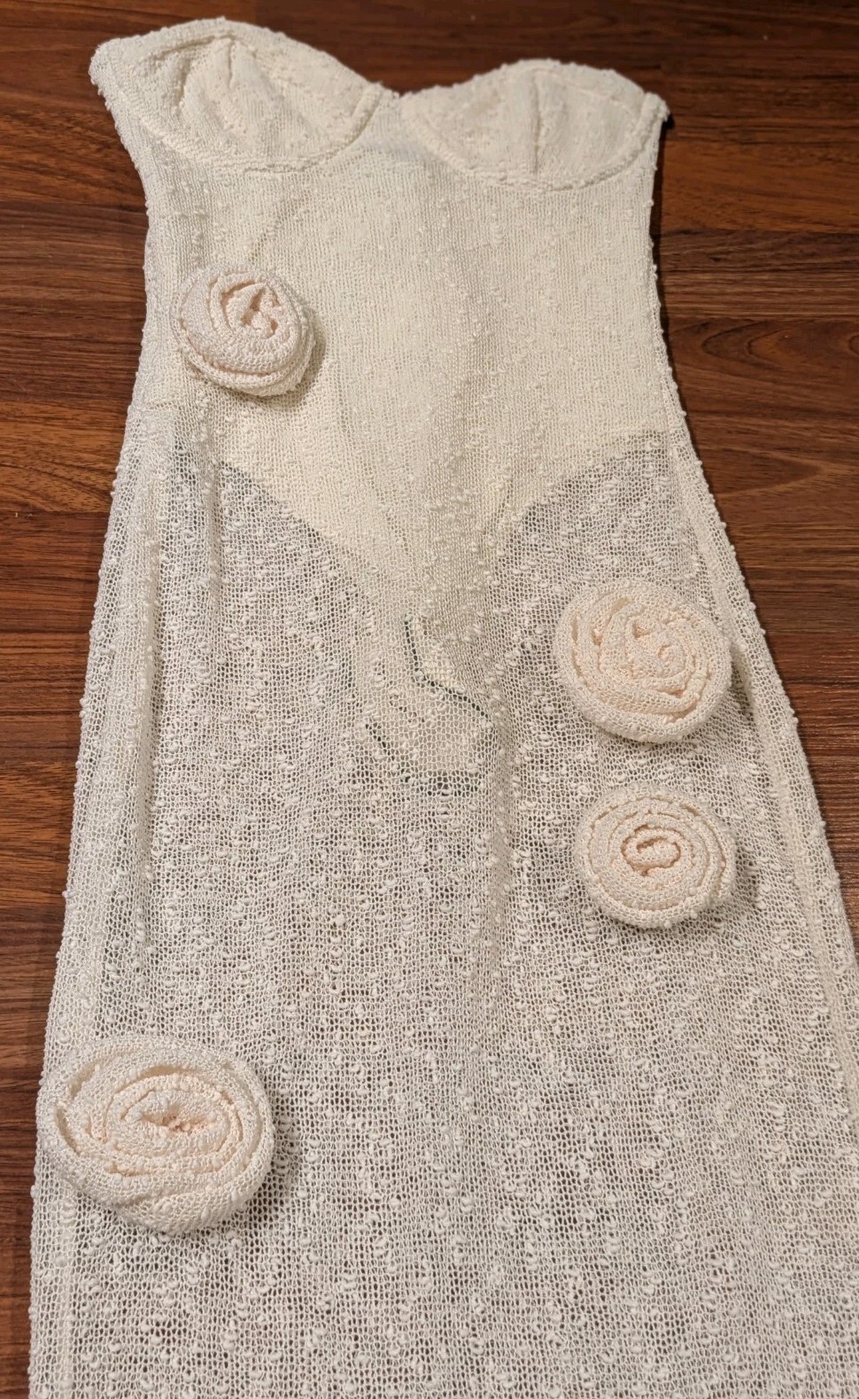 Outcast Anika Maxi Dress Ivory Small Floral Rosette Strapless Crochet NWT