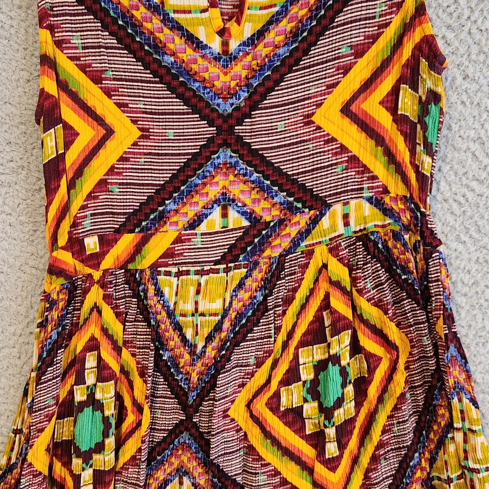 MINKPINK Womens Mini Dress Medium Multicolor Batik Design Tasseled Waist