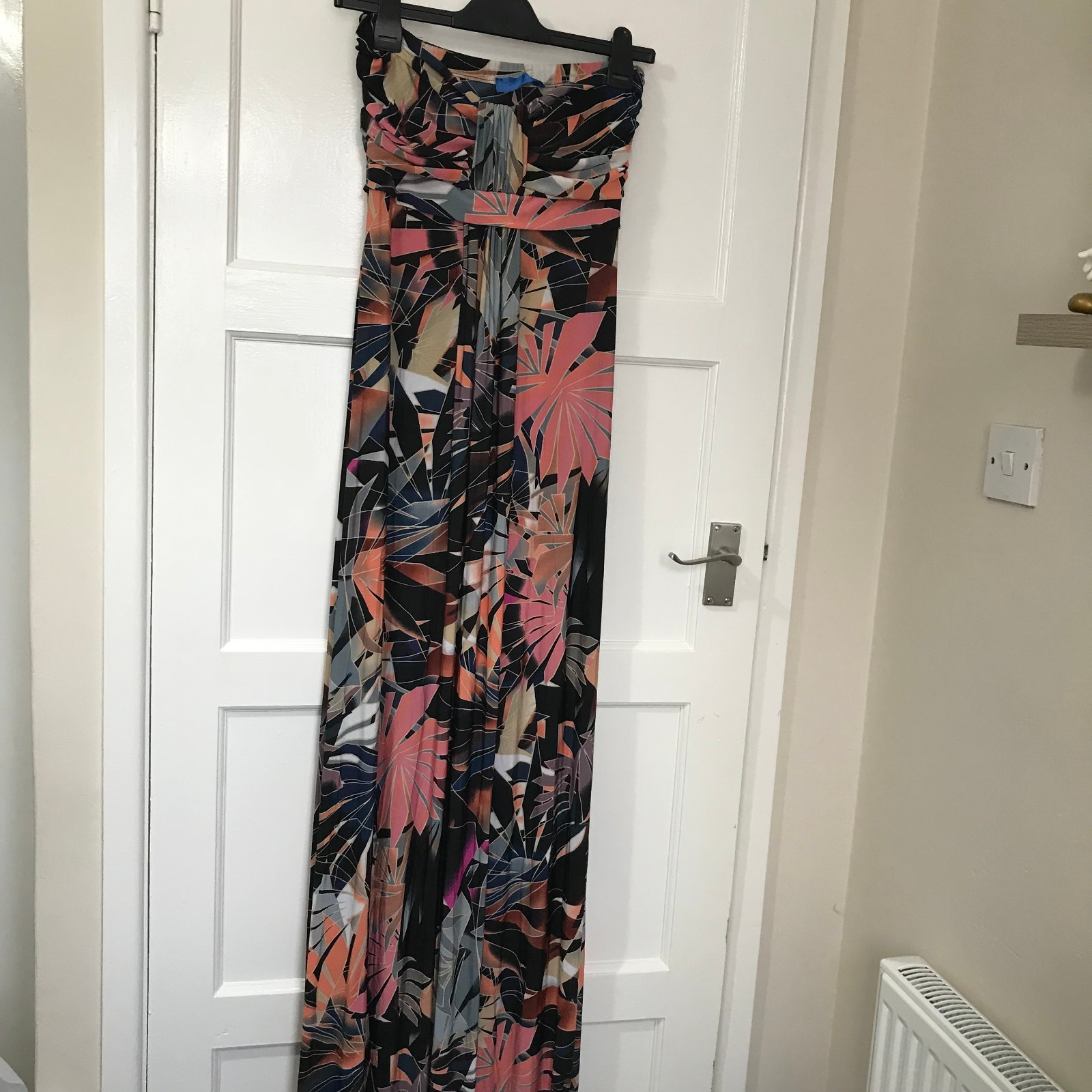 Goddiva London Strapless Boob Tube Dress Size 10 Bandeau Blue Pink Maxi