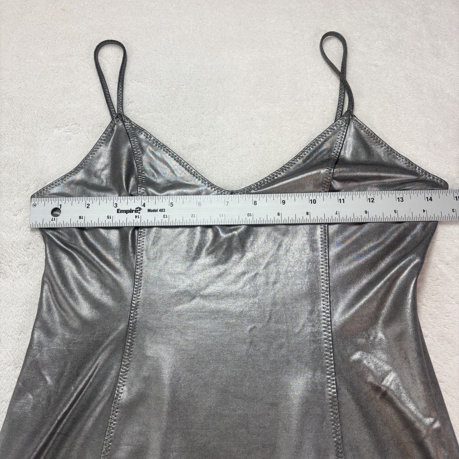Forever 21 Dress Womens M Silver Pewter Metallic Stretch Party Dress New Years