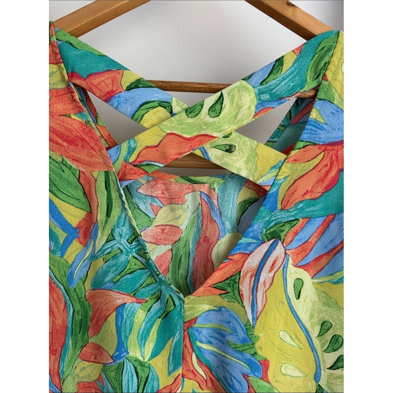 GeeGee Tropical Leaf Print Sundress Vibrant Summer Boutique Resortwear EUC in S