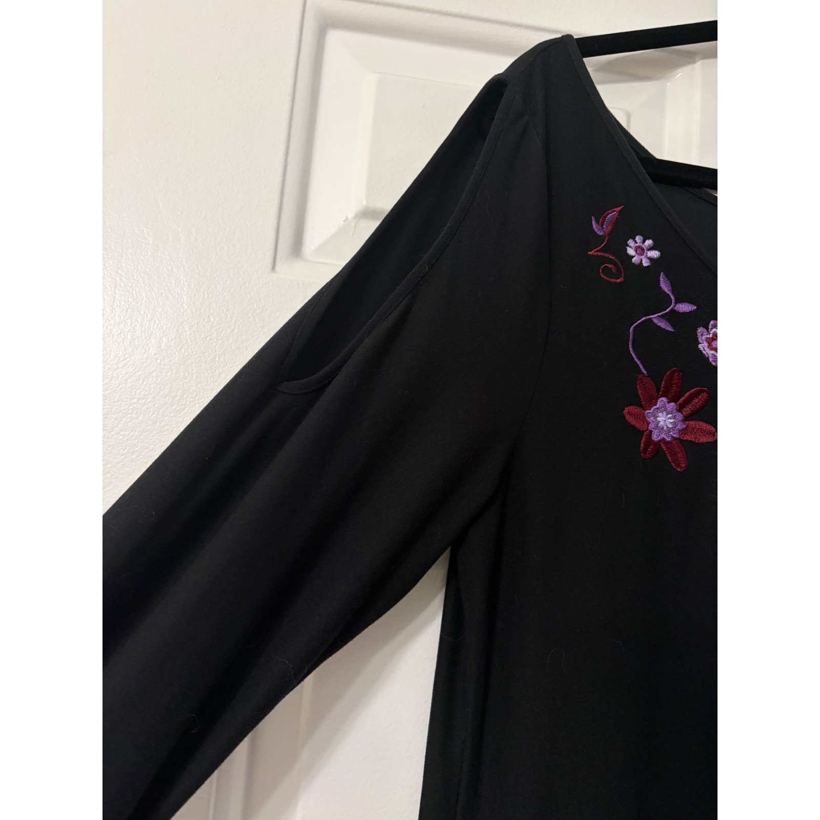 Allison Brittney | Black Cold Shoulder Embroidered Floral Dress | Plus Size ||