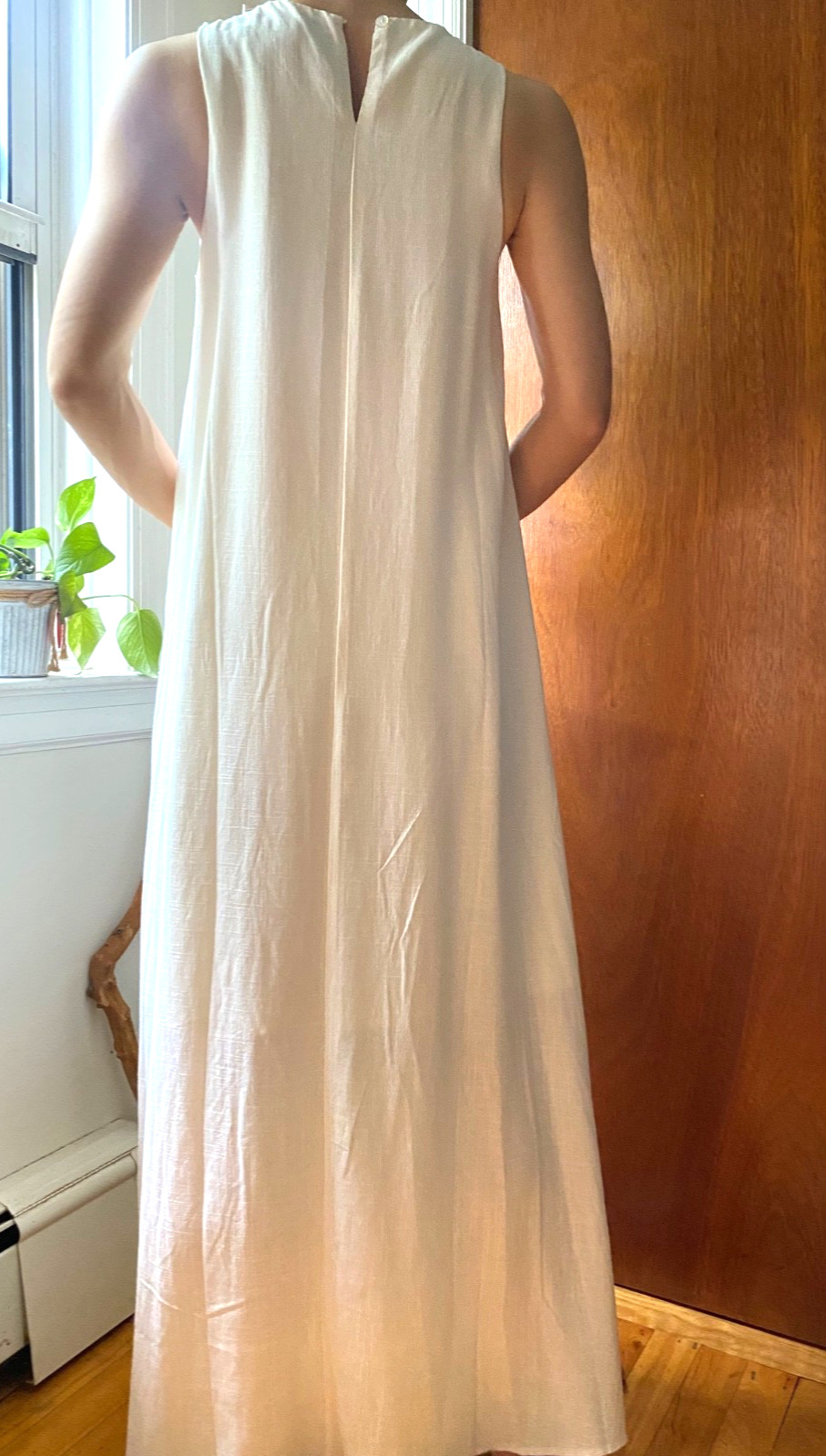 NWT White Closet Elements Cream rayon linen blend blue Floral Maxi Dress Size XS