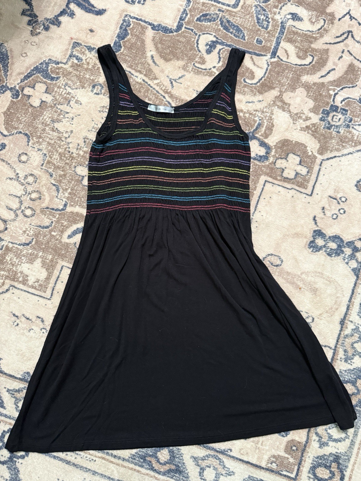 Black Multicolor Striped Fit & Flare Scoop Neck Dress S