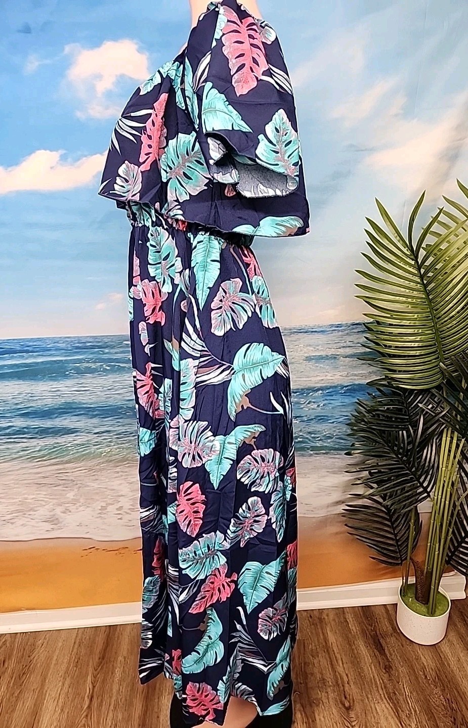 New No Tag Cupshe Women’s Size Medium Floral Ruffle Maxi Off-Shoulder Dress