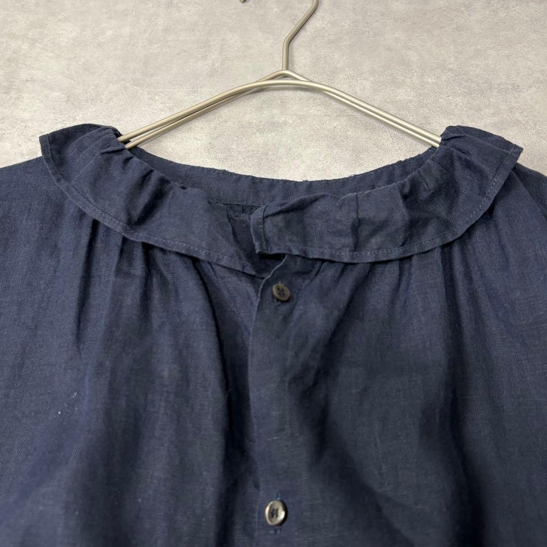 ICHI Antiquités 100% Linen Frill Collar Shirt Dress Japan