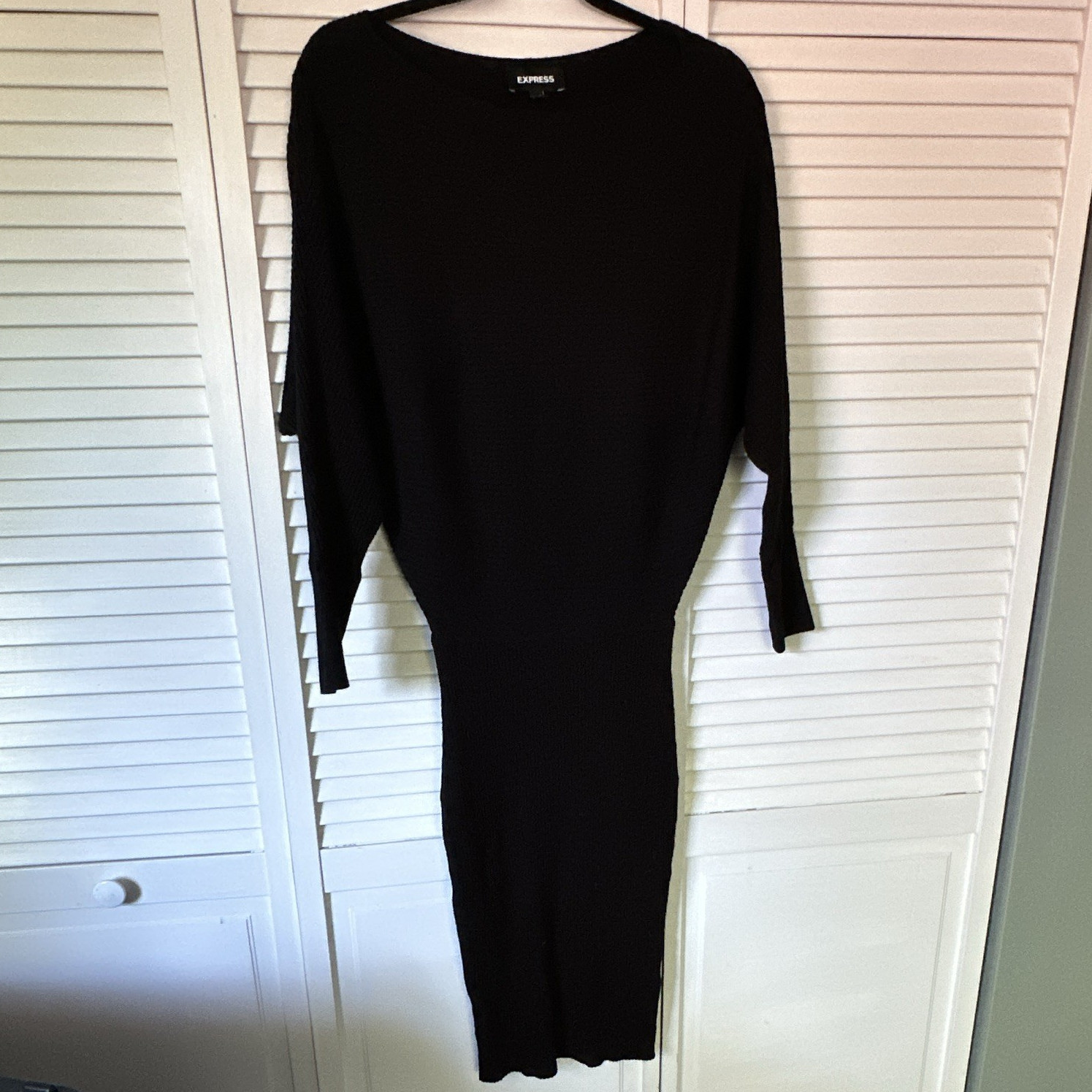 Express Black Solid Round Neck Long Sleeve Bodycon Midi Sweater Dress Size XS