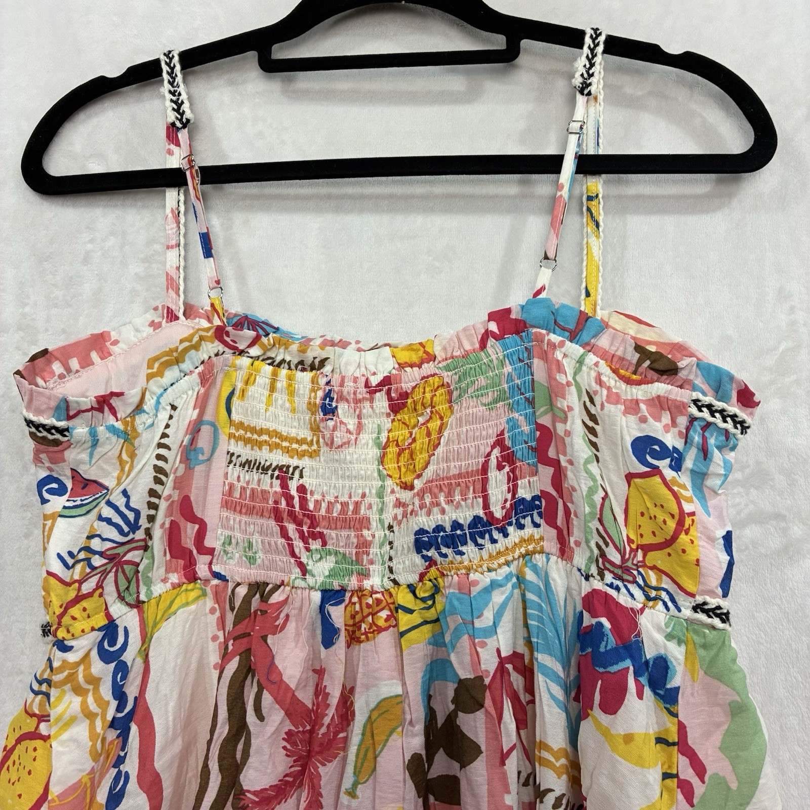 Blu Pepper Tropical Fruit Print Midi Dress M Smock Beach Coastal Vacation NWT