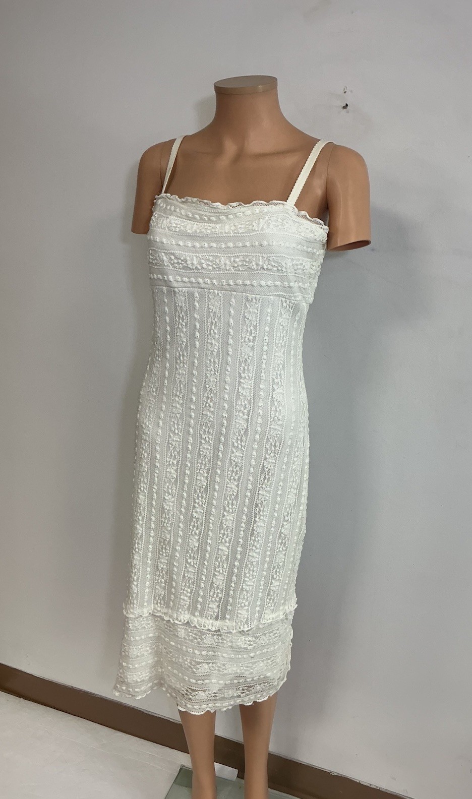Wet Seal White Lace Knit Midi Dress Sleeveless Y2k Made USA Womens Large