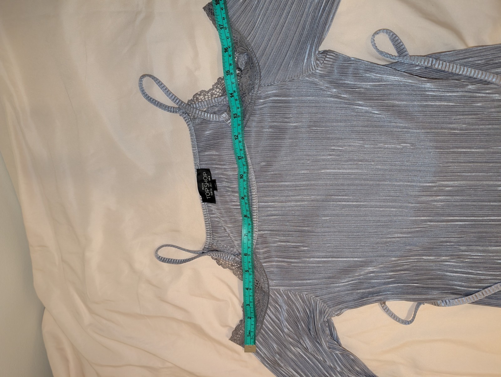 Topshop Silver Shift Dress Scoop Neck Cold Shoulder Pleated Lace Tie Belt 2