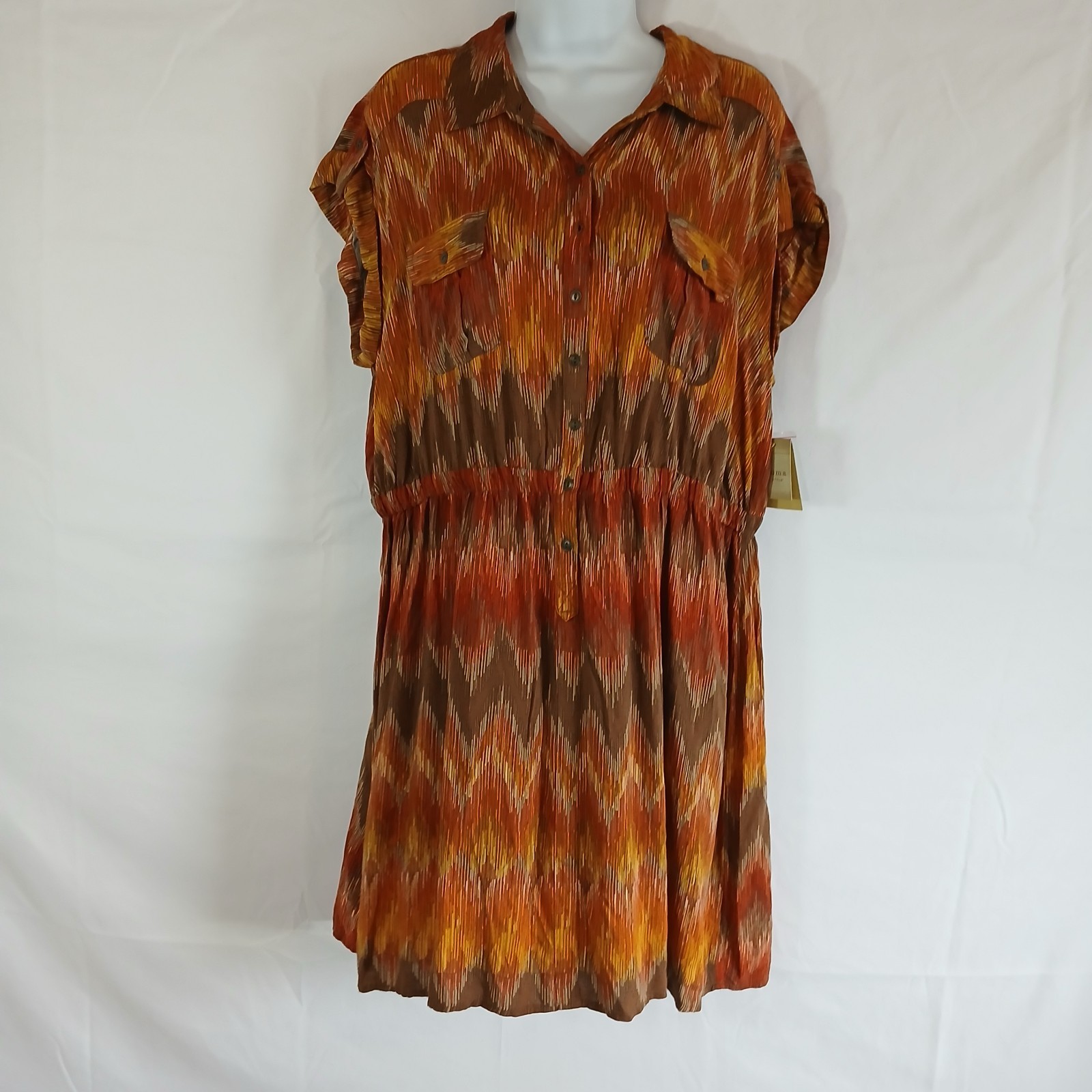 Sonoma Dress Brown Chevron Pattern 1/2 Button SZ X NWT Casual Fall Work Wear