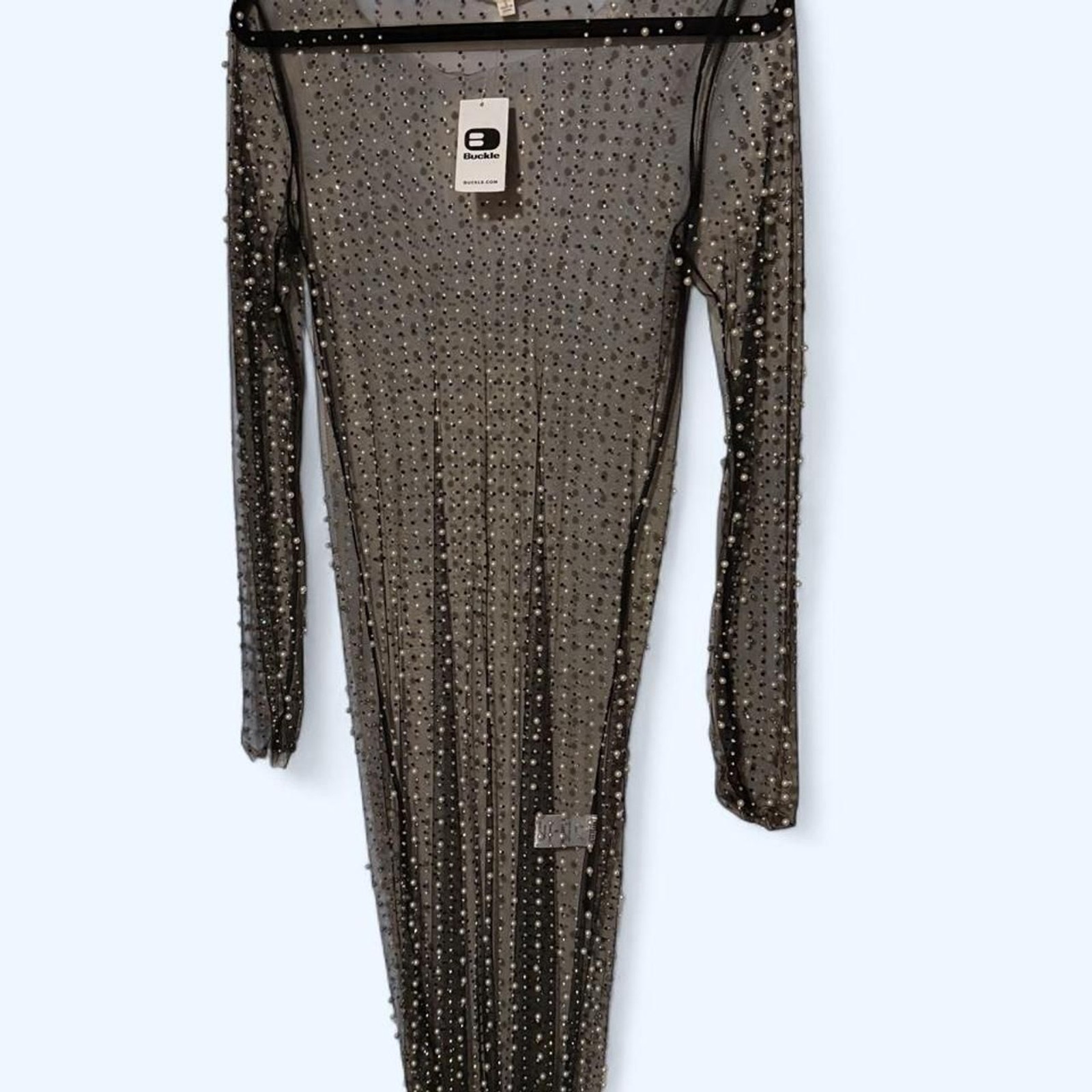 NWT Endless Blu Black Embellished Long Sleeve Sheer Mesh Maxi Dress sz small