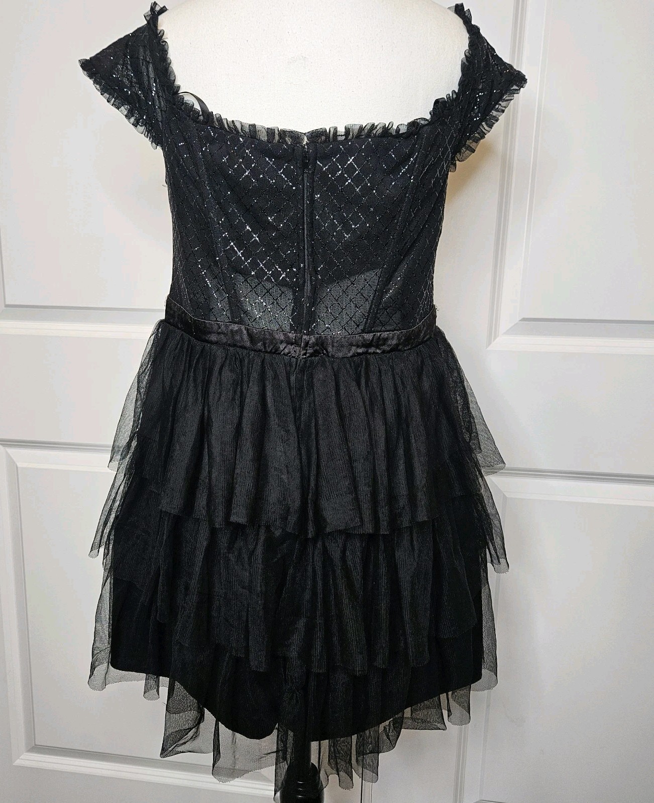 City Studio Fit &Flare Mini Dress Black Size 13 Corset Tiered Ruffle Skirt Fairy