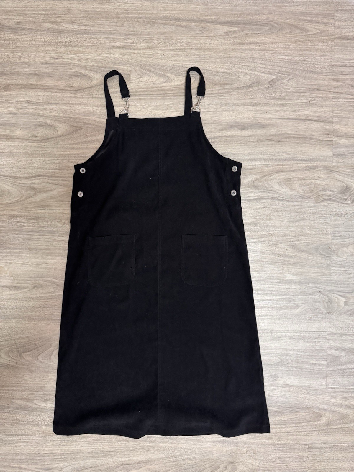 HSZ Studio Pinafore Dress Black Solid Square Neck unique hooks Women’s L