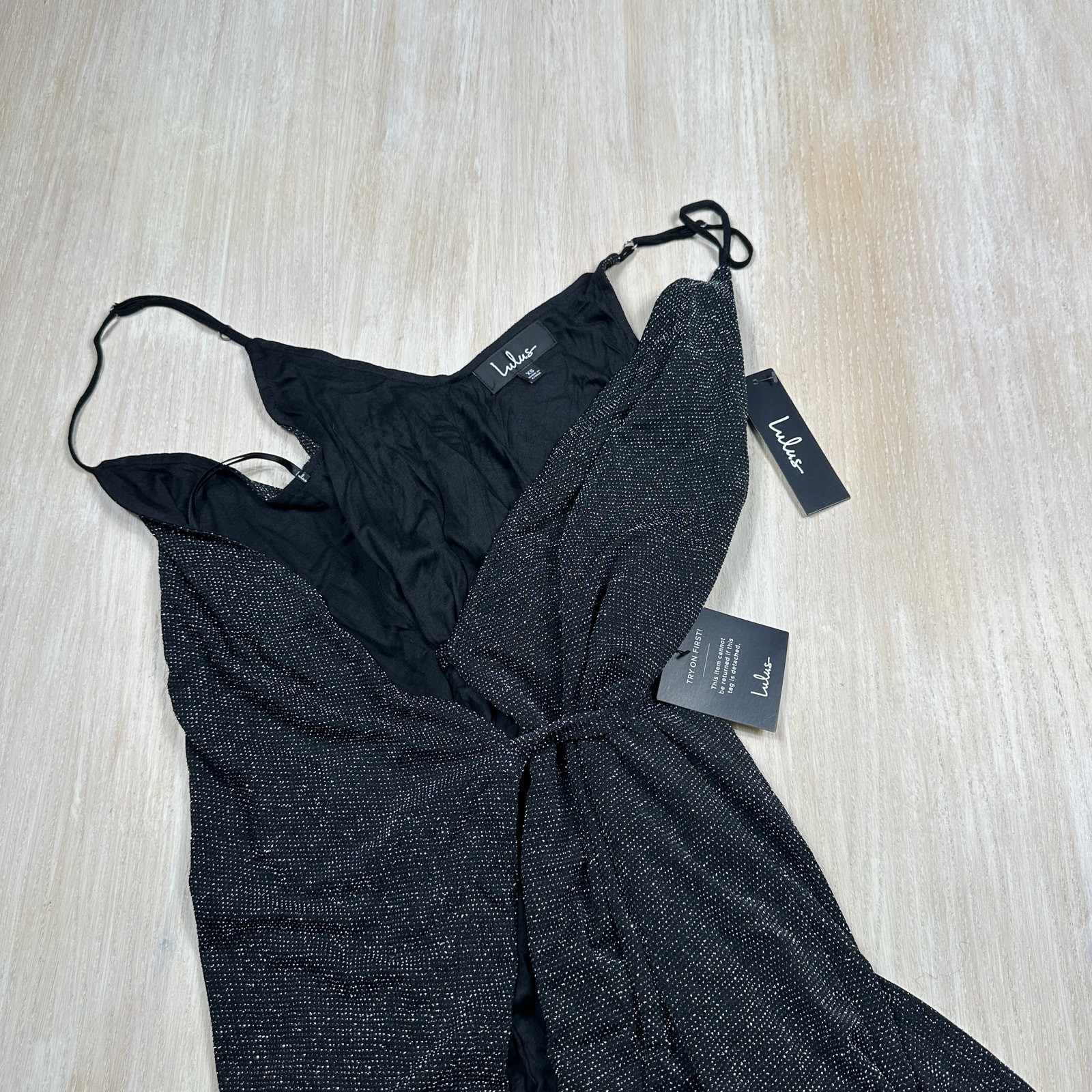 NWT Lulu’s Black Metallic Wrap Sparkly Holiday Shimmer Party NYE Maxi Dress XS