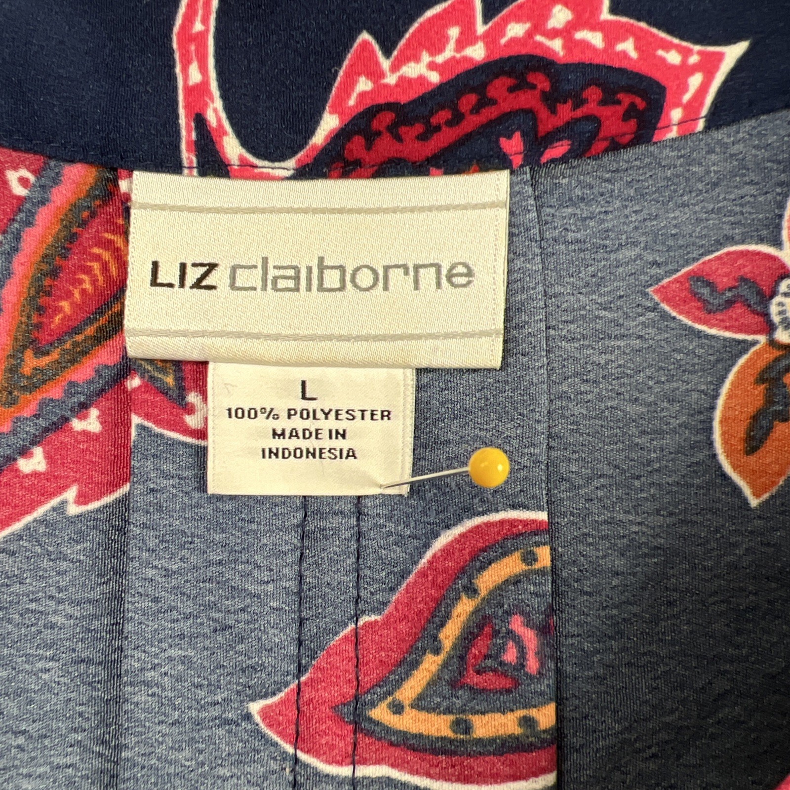 Liz Claiborne Dress Large Button Up Paisley Drawstring Waist Business Casual