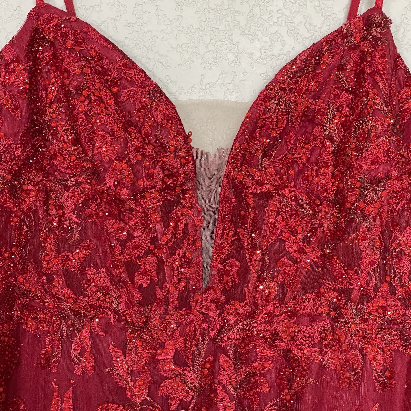 Mac Duggal Gown Dress Womens Size 18 Mermaid Red Lace Sequin Beaded 20330 $798