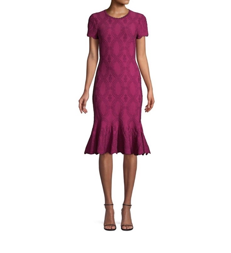 Shoshanna Embroidered Flounce Dress Mulberry Size Small Stretch Cocktail