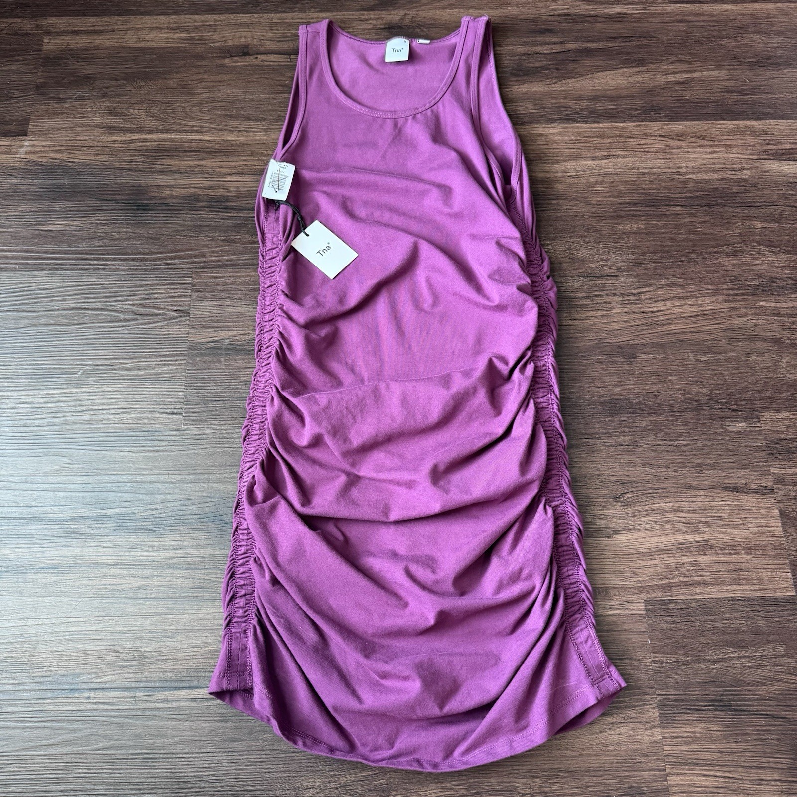 Aritzia Tna Chill Mini Tank Dress Malibu Ruched Stretch Cotton Bodycon Medium
