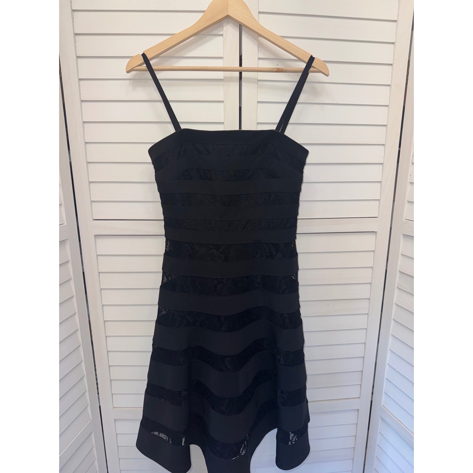 White House Black Market Dress Womens Black Lace Banded Fit & Flare 2