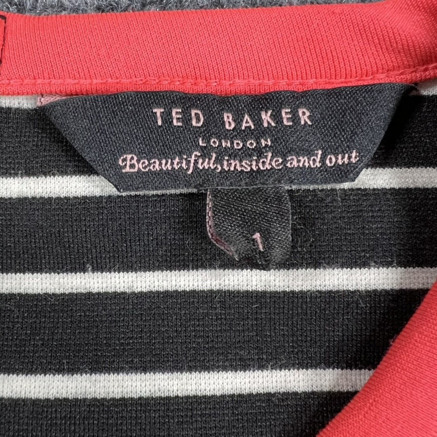 Ted Baker Dress Womens 4 Black Stripe Alexina Fit Flare Half Sleeve Nautical