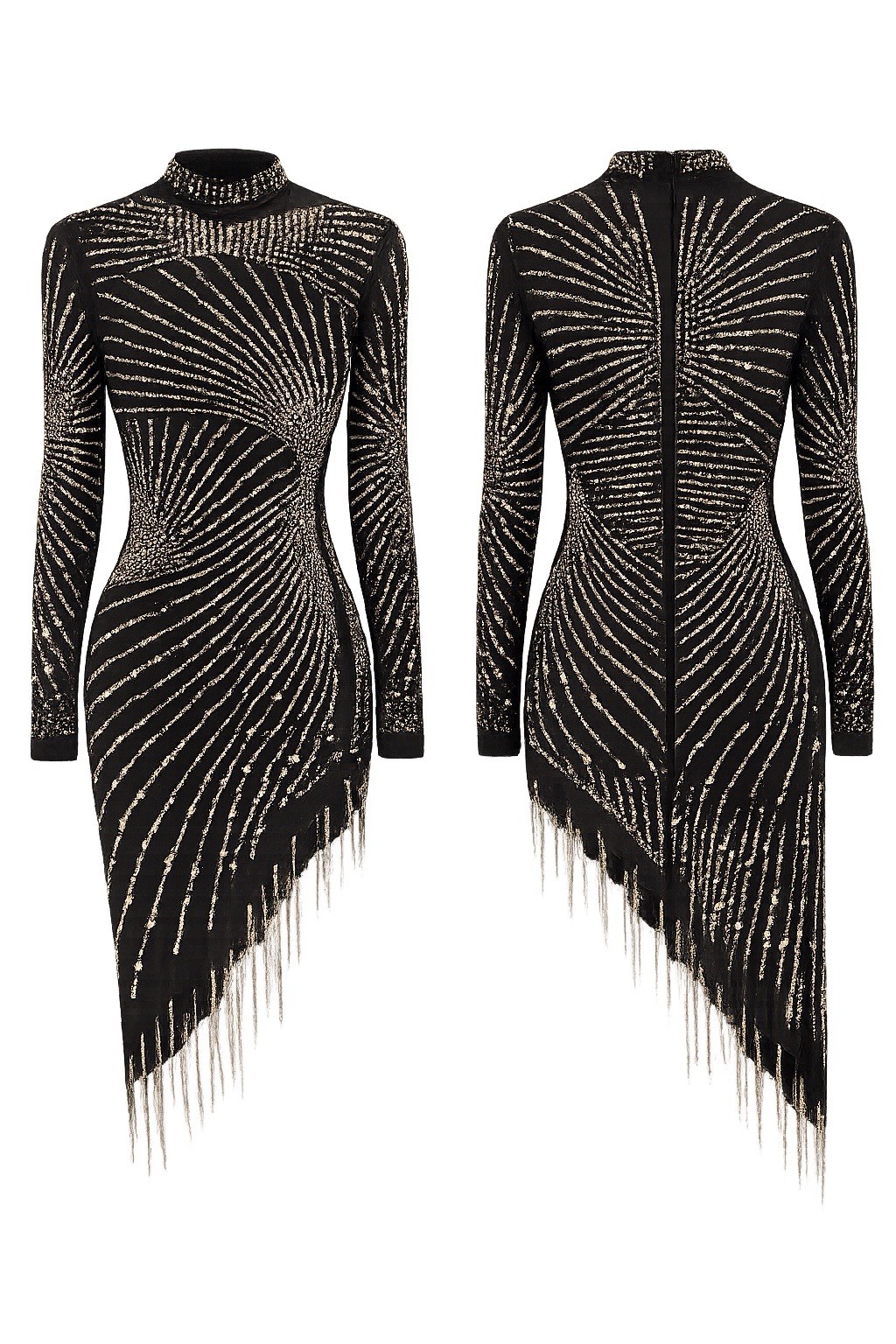 Rhinestone Embellished Asymmetrical Fringe Dress