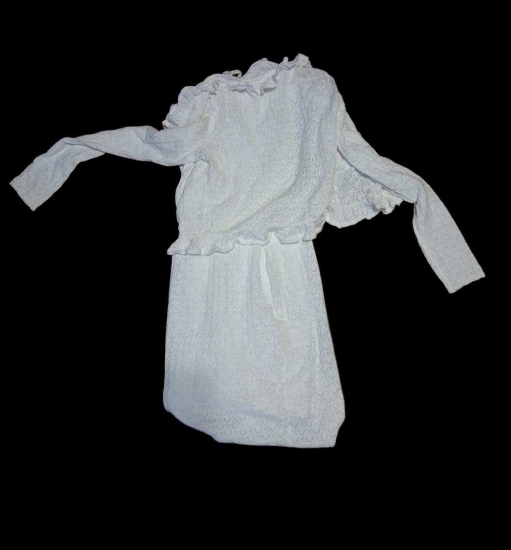 Willow & Wind White Solid Lace Sheath Dress Ruffle Puff Long Sleeve Lined S
