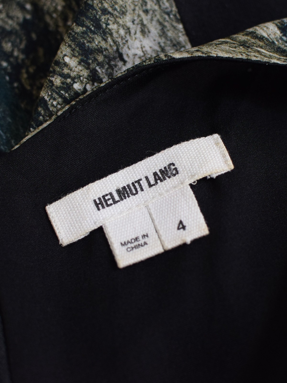 Helmut Lang Silk Twist Front Abstract Dress Green Black Sz 4 Raven Print Sateen