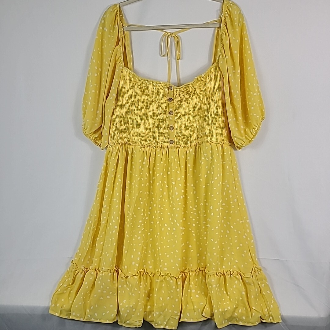 GeeGee Women’s Gimme That Sunshine Tiered Balloon Sleeve Yellow Sun Dress Sz 3XL