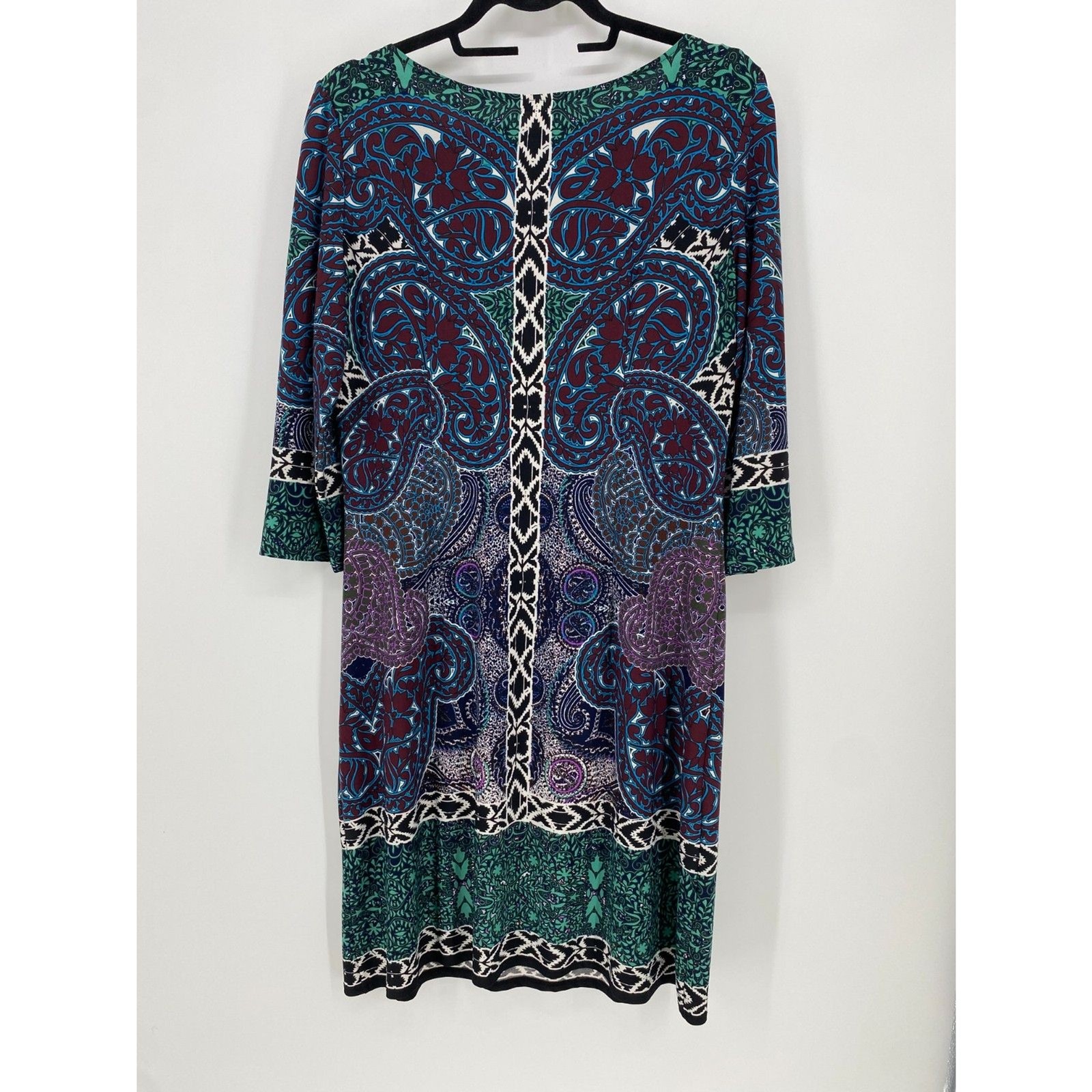 London Time Paisley Mixed Print Retro Colorful Stretchy 3/4 Sleeve Dress sz 10