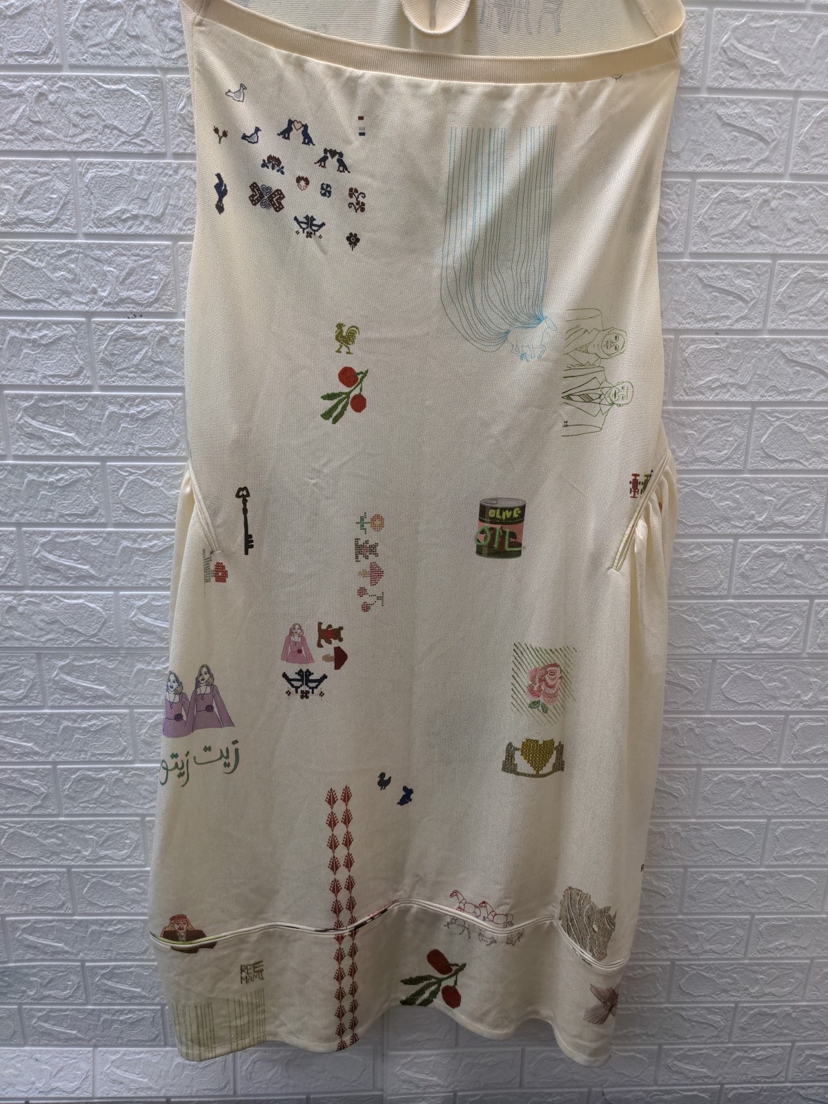 Pre-owned Reemami Halter Maqlouba Knitted Dress Cream Sz M (See Desc.)