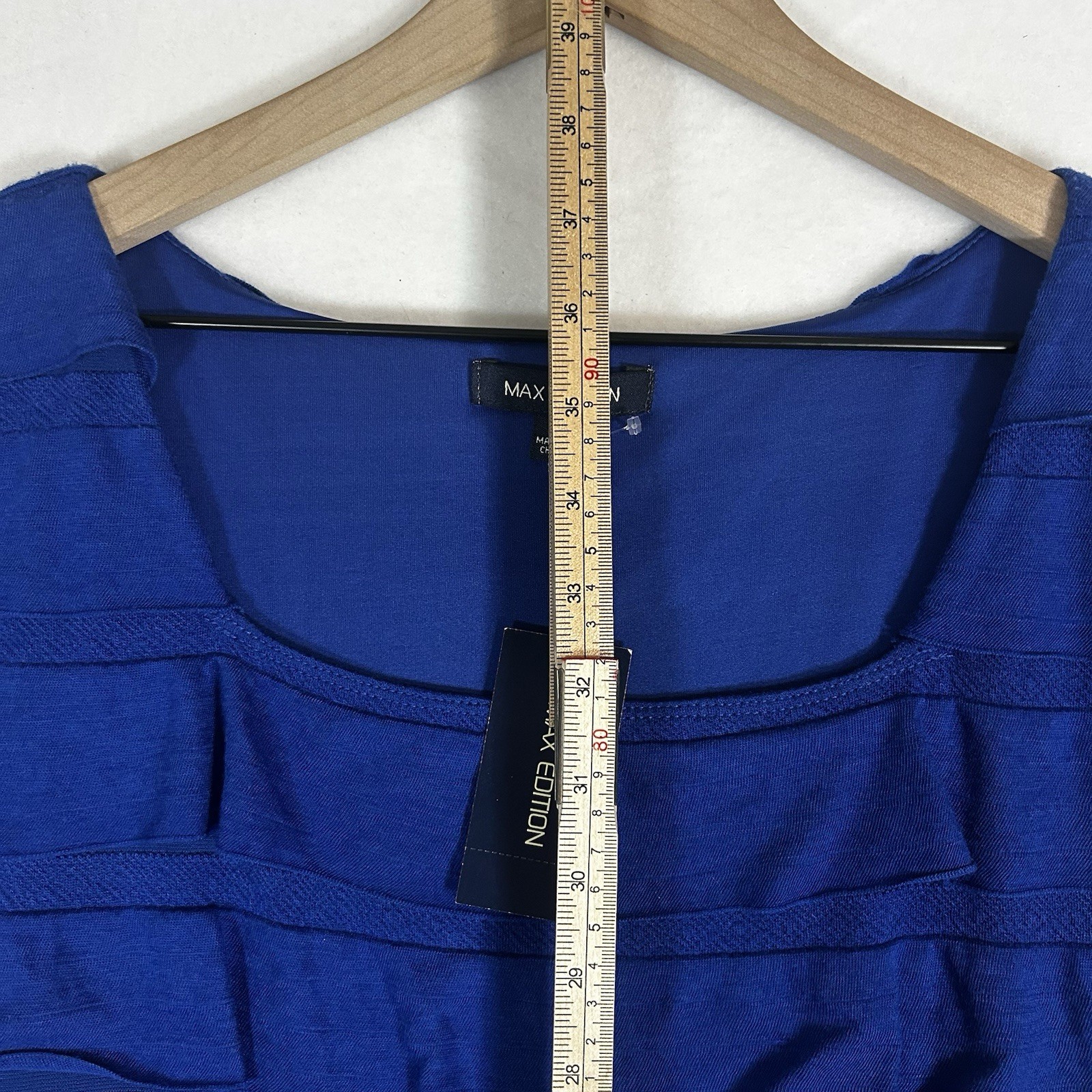 Max Edition Womens M Blue Ruffled Short Sleeve Dress Casual NWT $118