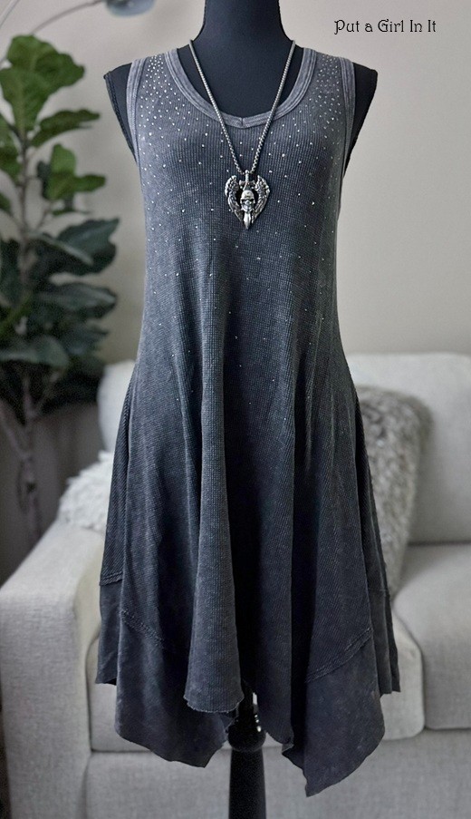 Vocal Apparel Women’s Crystal Gray Mineral Dyed Sharkbite Dress Tunic S M L XL