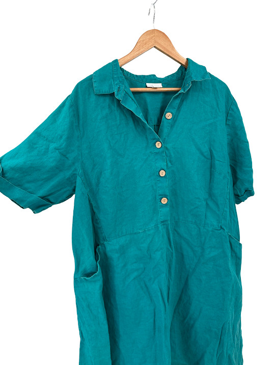 J. Jill Love Linen Shift Button Popover Shirt Dress Women 2X Teal Coastal Beachy