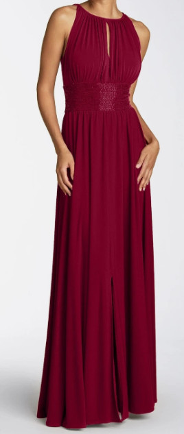 JS Boutique Keyhole Halter Neck Sleeveless Maxi Beaded Waist Gown Sz 6 Red