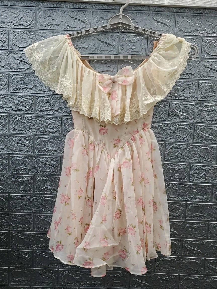New Lace Made Little Princess Sissi Corset Dress Cream/Pink Size XS