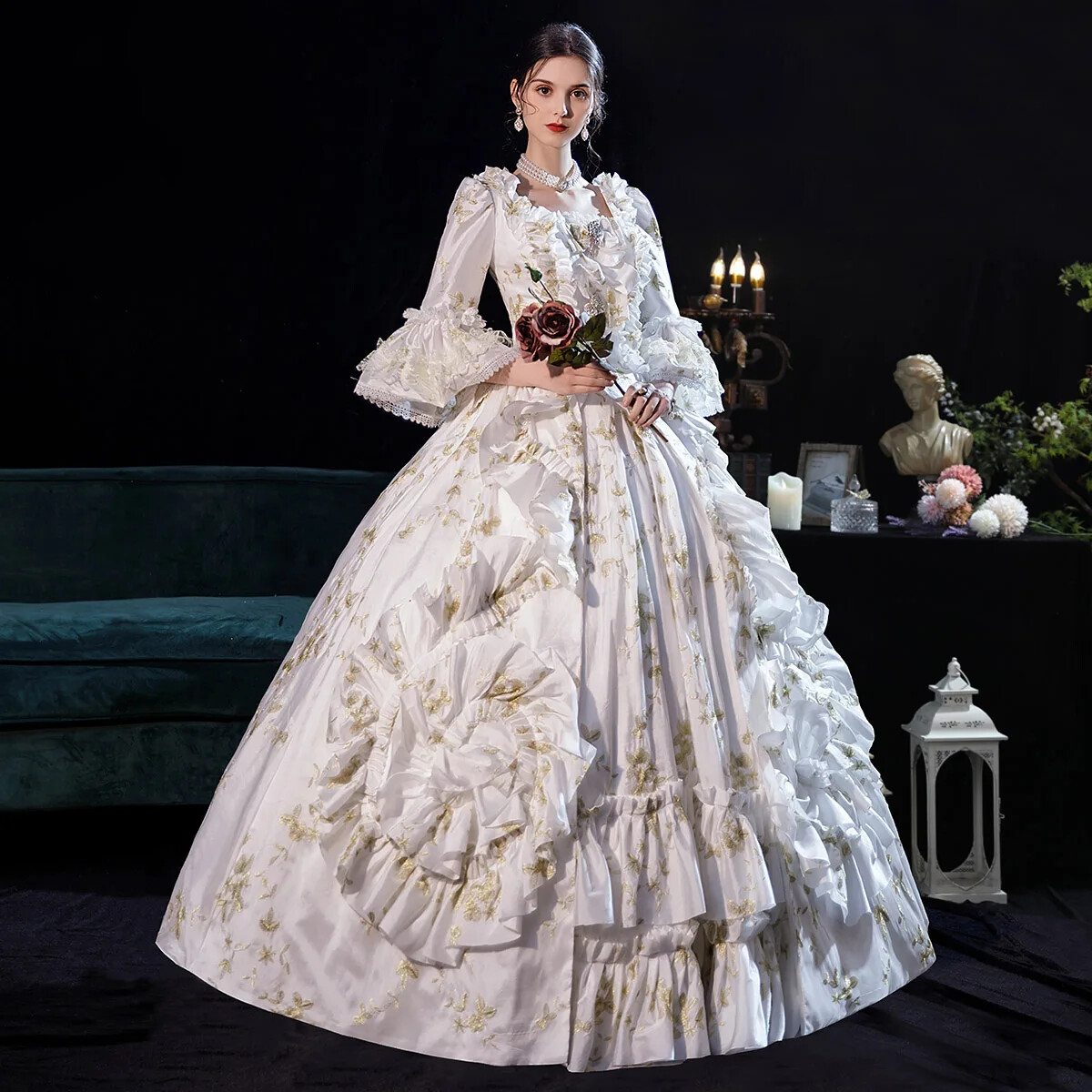 Medieval Victorian Football Gown Evening Dress Pleated Applique Ball Party Gown