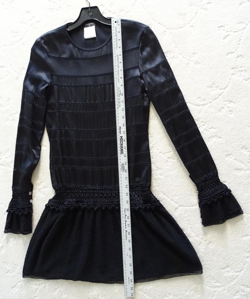 Chanel Black 03A Long Sleeve Mini Mohair Nylon Rayon Wool Dress SZ 40